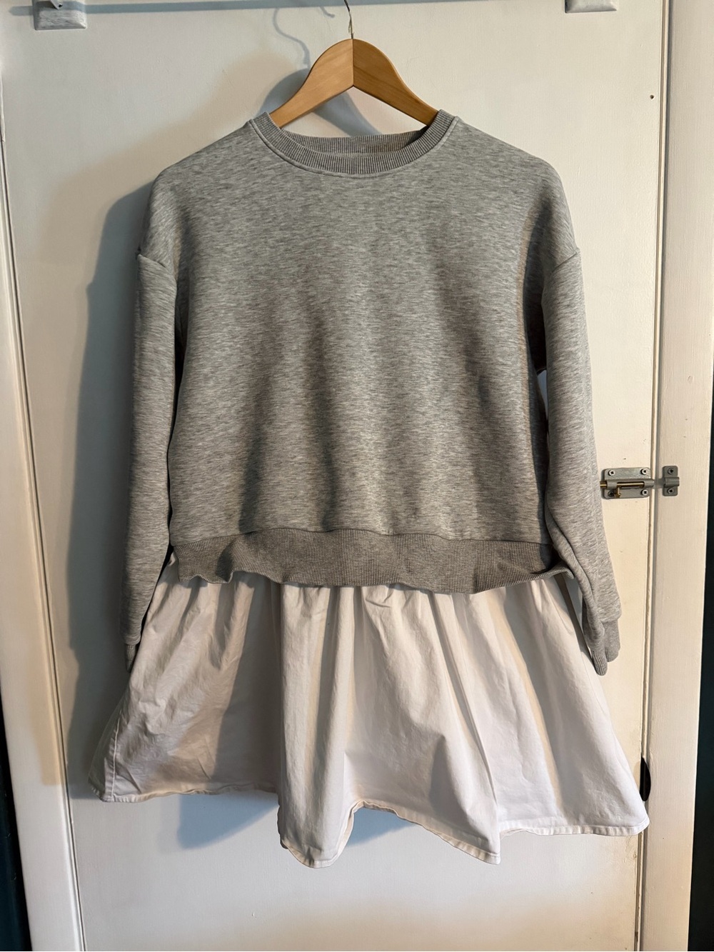 Addison Bay “Harper” Heather Grey and White Long Sleeve Layered Dress, Size Med - Picture 3 of 6